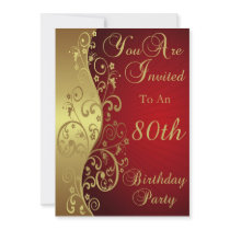 Red 80th Birthday Party Personalised Invitation