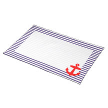 Red Anchor and Navy Blue Sailor Stripes Placemats
