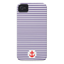Red Anchor circle and Navy Blue Sailor Stripes iPhone 4 Case-Mate Cases