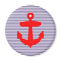 Red Anchor with Navy Blue Breton Stripes Fridge Magnet