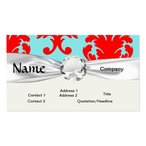red and aqua lovely formal damask business cards