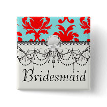 red and aqua lovely formal damask button