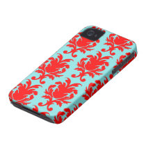 red and aqua lovely formal damask case-mate iphone 4 cases