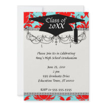 red and aqua lovely formal damask personalised invite