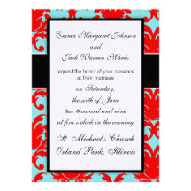 red and aqua lovely formal damask personalized announcement