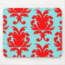 red and aqua lovely formal damask mouse mat