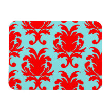 red and aqua lovely formal damask rectangle magnet