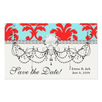 red and aqua lovely formal damask rectangular stickers