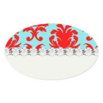 red and aqua lovely formal damask sticker