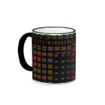 red and black abstract design coffee mug