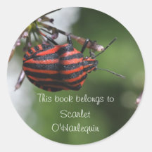 Red and black beetle bookplate sticker