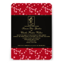 Red and Black Cherry Blossoms Wedding Invitation