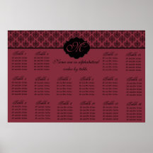 Red and Black Damask Monogram Seating Chart Poster