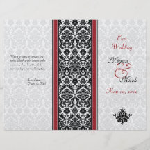 Red and Black Damask Wedding Program Flyer