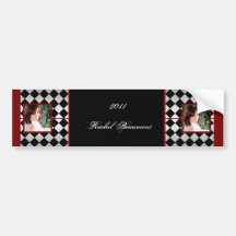 Red and Black Diamond Tile Graduation Wine Label Bumper Sticker
