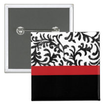 Red and Black Floral Pattern Pinback Button