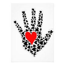Red and black hearts hand outline personalised invites