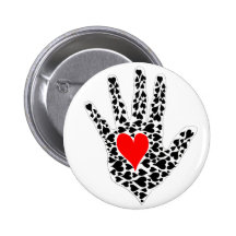 Red and black hearts hand outline pin