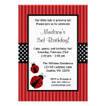 Red and Black Ladybug Striped Dots Birthday Party Personalized Invitation