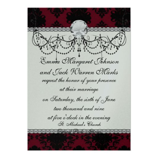 red and black romance diamond damask invites