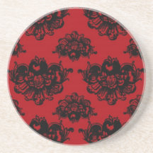 red and black romantic damask coaster