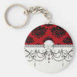 red and black romantic damask key chains