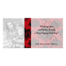 red and black romantic damask photo card