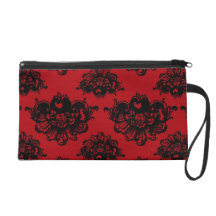 red and black romantic damask wristlet clutches