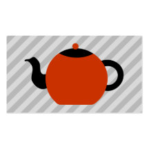 Red and black teapot design, on grey stripes. business cards