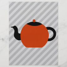 Red and black teapot design, on grey stripes. custom flyer