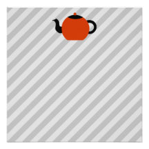 Red and black teapot design, on grey stripes. invitation