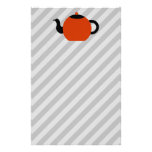 Red and black teapot design, on grey stripes. stationery