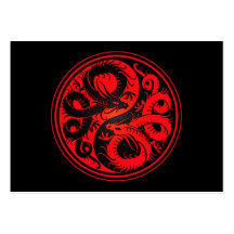 Red and Black Yin Yang Chinese Dragons Business Card Templates