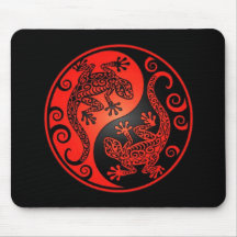 Red and Black Yin Yang Geckos Mousepad