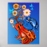 Red and Blue Frog N Flowers Poster posters