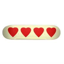 Red and Cream Love Heart Design. Skate Board Deck