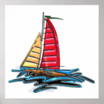 Red and Gold Sailboat