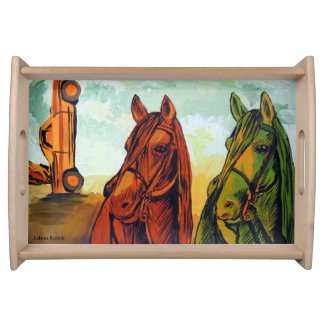 Red And Green Horse Serving Platters