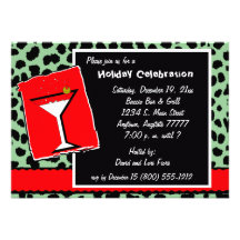 Red And Green Leopard Martini Party Invitation