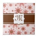 Red and Pink Daisies Monogram Ceramic Tile