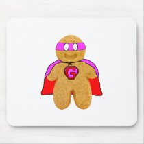 red and pink gingerbread man super hero mouse mat