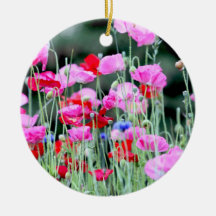 Red and Pink Poppies Christmas Tree Ornament