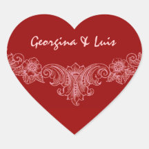 Red and Pink Vintage Wedding Bride Groom S540 Heart Sticker