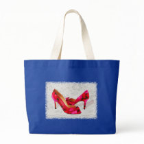 Red and Rose Peep Toe Pumps on Lace Canvas Bags