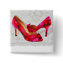 Red and Rose Peep Toe Pumps on Lace