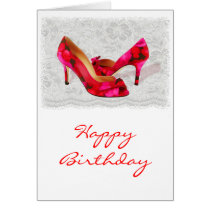 Red and Rose Peep Toe Pumps on Lace
