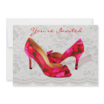 Red and Rose Peep Toe Pumps on Lace Invitation