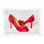 Red and Rose Peep Toe Pumps on Lace Personalised Announcement