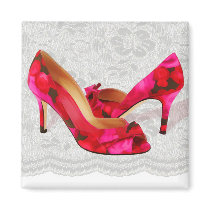 Red and Rose Peep Toe Pumps on Lace