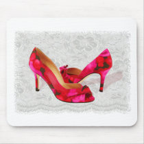Red and Rose Peep Toe Pumps on Lace